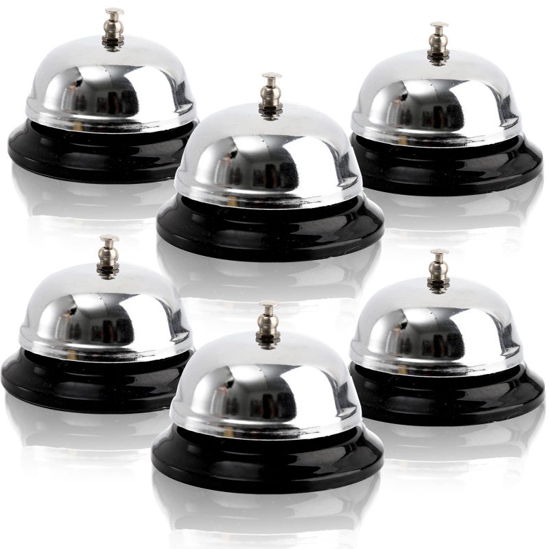 Fasmov 6 Pack 3.4 Inch Diameter Call Bells, Chrome Finish Customer Service Bell, Desk Bell Service Bell for Hotels, Schools, Hospitals, Customer Service, Warehouses - Image 1
